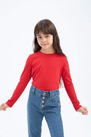 Красная школьная футболка с круглым вырезом и длинными рукавами для девочек