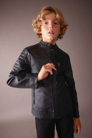 Пальто из искусственной кожи с водоотталкивающим воротником для мальчика