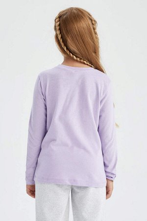 Фиолетовая школьная футболка с круглым вырезом и длинными рукавами для девочек
