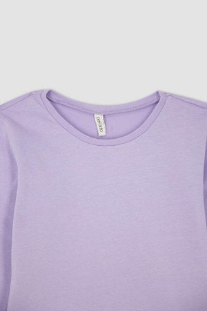 Фиолетовая школьная футболка с круглым вырезом и длинными рукавами для девочек
