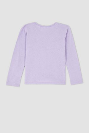 DEFACTO Фиолетовая школьная футболка с круглым вырезом и длинными рукавами для девочек