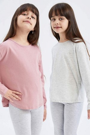 DEFACTO Двухкомпонентная футболка с длинными рукавами и круглым вырезом для девочек