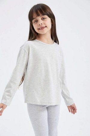 Двухкомпонентная футболка с длинными рукавами и круглым вырезом для девочек