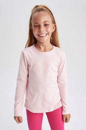 Розовая школьная футболка с круглым вырезом и длинными рукавами для девочек