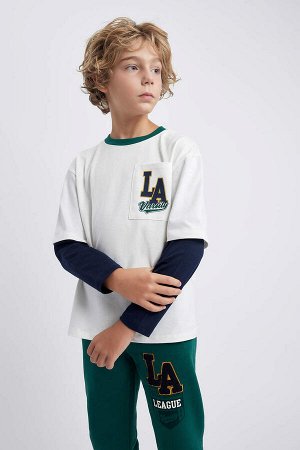 Футболка оверсайз для мальчика с круглым вырезом из чесаного хлопка с длинными рукавами