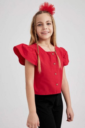 Красная блузка с коротким рукавом для девочки