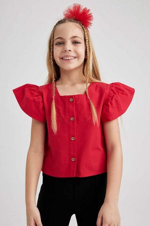 Красная блузка с коротким рукавом для девочки