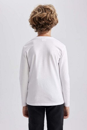 Белая школьная футболка с длинными рукавами из чесаного хлопка с круглым вырезом для мальчика