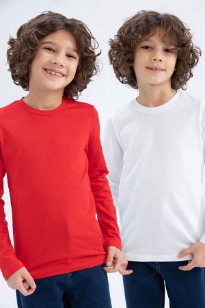 Двухсекционная футболка с длинными рукавами для мальчиков с круглым вырезом