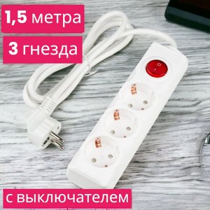 Удлинитель для электроприборов, бытовой, шнур 1,5 м., 4 гнезда, 16 A, с заземлением, серии Ultra, цвет белый, S-GCU4-3B WHITE