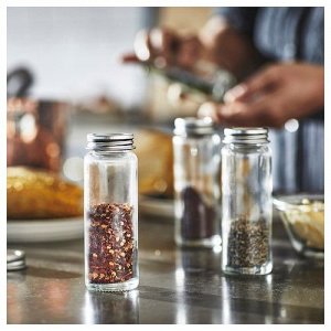 IKEA CITRONHAJ, Банка для специй, прозрачное стекло/нержавеющая сталь, 100 мл/ 4 шт