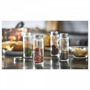 IKEA CITRONHAJ, Банка для специй, прозрачное стекло/нержавеющая сталь, 100 мл/ 4 шт