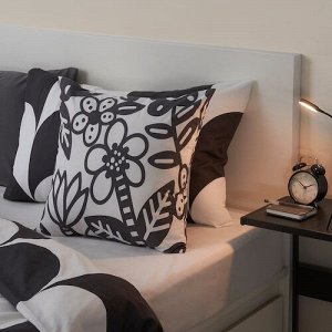 BRUKSVARA, Подушка, антрацитово-белая с цветочным рисунком, 50х50 см