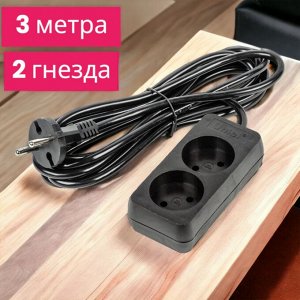 UNIEL Удлинитель для электроприборов, бытовой, шнур 2 м, 2 гнезда, 10 A, без заземления, цвет черный S-CU2-3 BLACK