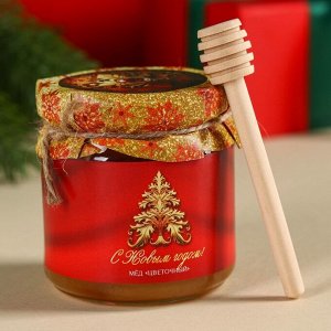 Подарочный набор «Почувствуй аромат Нового года»: чай чёрный со вкусом: зимняя вишня 50 г., мёд цветочный 240 г., ложка для мёда