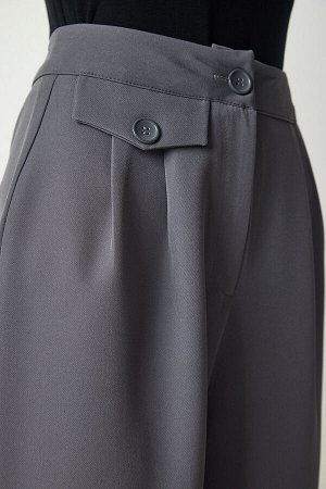 Женские серые стильные тканые брюки на пуговицах GK00012