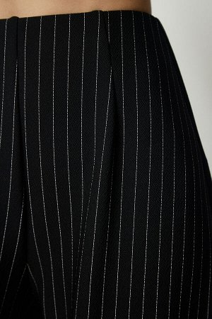 Женские черные удобные брюки-шалвар в полоску TO00119