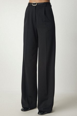 Женские черные тканые брюки с поясом MS00013