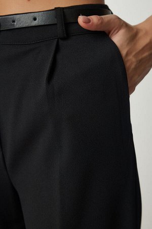 Женские черные тканые брюки с поясом MS00013