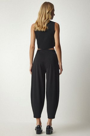 Женские черные тканые брюки-шалвар с вытачками TO00099