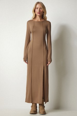 Женское длинное вискозное платье с разрезом печенья UB00181