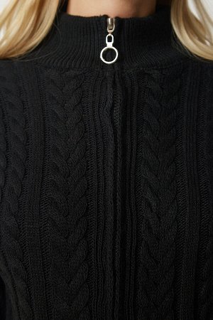 Женский черный вязаный трикотажный кардиган на молнии YY00174