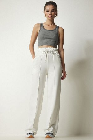 Женские белые базовые трикотажные спортивные штаны с карманами XR00018