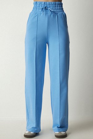 Женские базовые трикотажные спортивные штаны небесно-голубого цвета с карманами XR00018