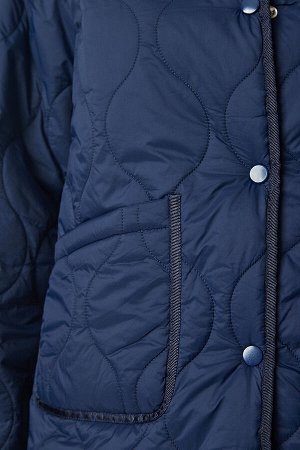 Женское темно-синее стеганое пальто оверсайз с карманами DZ00098