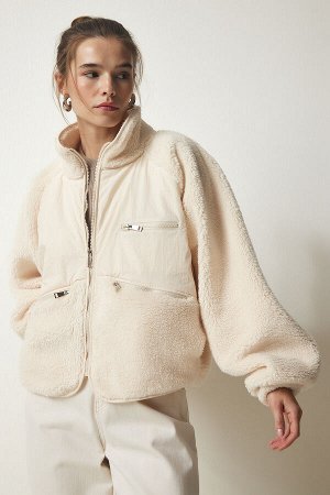Женская кремовая плюшевая куртка на молнии на молнии MC00245