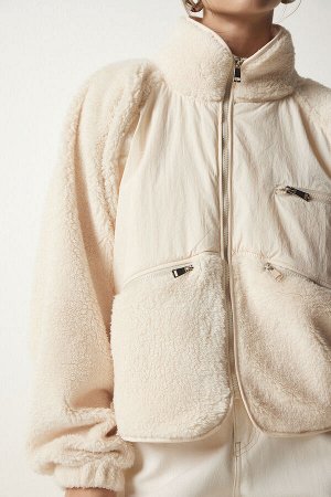 Женская кремовая плюшевая куртка на молнии на молнии MC00245