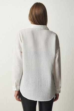 Женская белая льняная рубашка большого размера Airobin DD01222