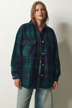 happinessistanbul Женская флисовая куртка-рубашка изумрудно-зеленого цвета Lumberjack UB00122
