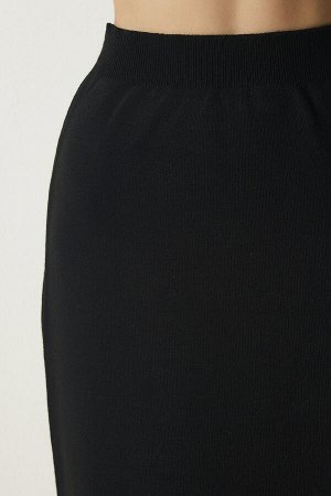 Женский черный стильный трикотаж с воротником-поло, свитер и юбка, костюм YY00186