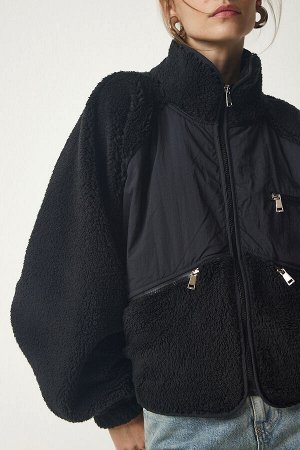 Женская черная плюшевая куртка на молнии MC00245