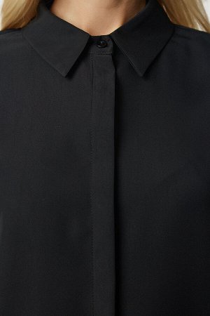 Женская черная элегантная рубашка с шифоновыми рукавами TO00088