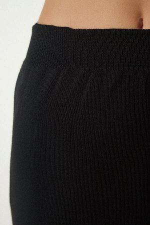 Женский черный полосатый свитер с юбкой, трикотажный костюм K_00104