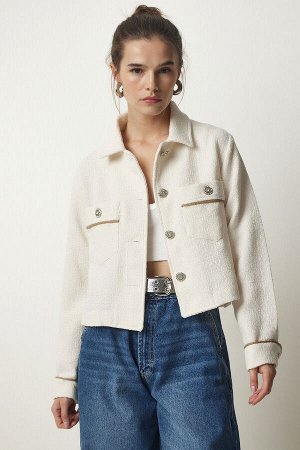 Женская кремовая короткая куртка Shiny Stone WF00057