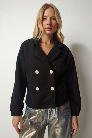 Женская черная прошитая куртка на металлических пуговицах DD01258