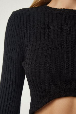 Женский черный трикотажный костюм с укороченной юбкой на шнурке PF00020