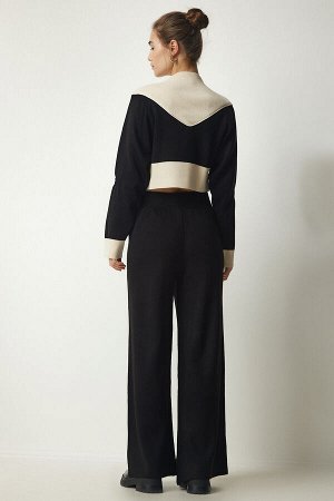 Женский черный свитер с цветными блоками, брюки, стильный трикотажный костюм CI00089