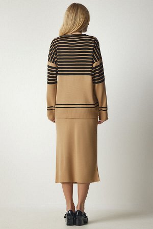 Женский свитер-юбка в бисквитную полоску, трикотаж, костюм K_00104