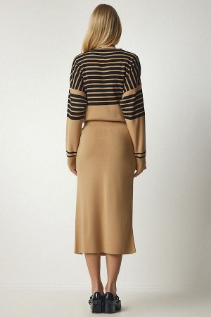 Женский свитер-юбка в бисквитную полоску, трикотаж, костюм K_00104