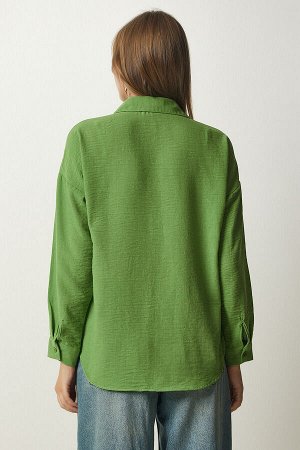 Женская темно-зеленая льняная рубашка большого размера Airrobin DD01222