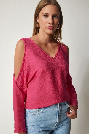 Женская розовая струящаяся блузка Ayrobin с открытыми плечами to00080