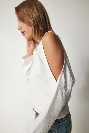 Женская белая струящаяся блузка Ayrobin с открытыми плечами to00080
