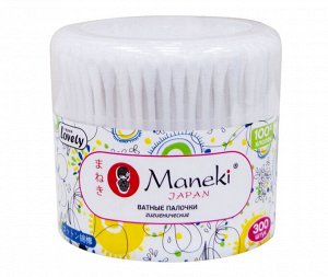 Палочки ватные гигиенические "Maneki", серия Lovely, с белым пластиковым стиком, в пластиковом стакане, 300 шт./упак