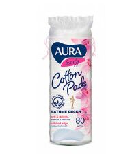 AURA BEAUTY Ватные диски п/э с веревочкой 80шт