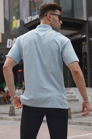 Голубая мужская футболка с воротником поло 6126