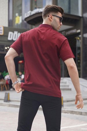 Базовая мужская футболка бордово-красного цвета с воротником поло 6126